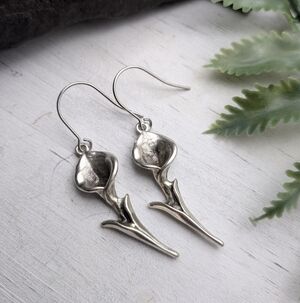 Elegant Silver Cala Lily Floral Earrings